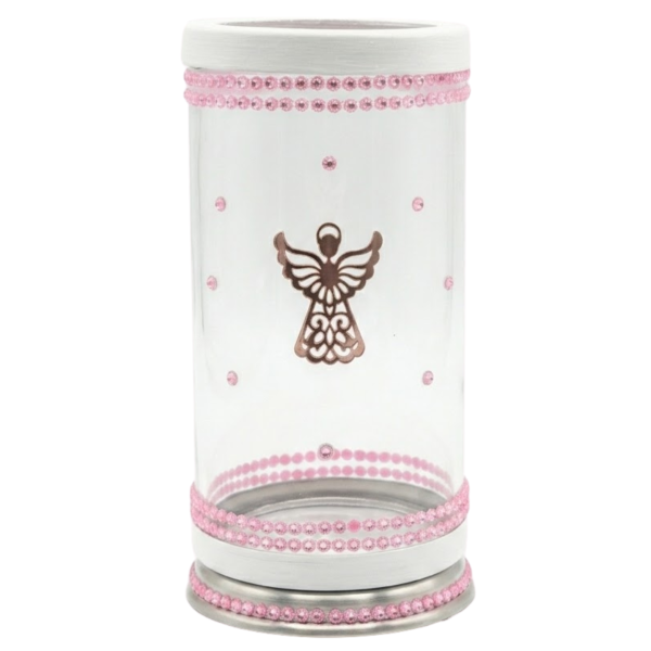 Porta Vela 7 Dias 18 cm Anjo da Guarda Rosa em Vidro