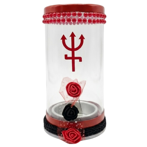 Porta Vela 7 Dias 18 cm Pomba Gira Vermelha Rosas