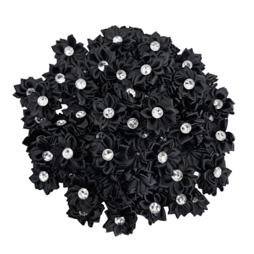 Kit de 100 Rosinhas Tecido Poliester Preto