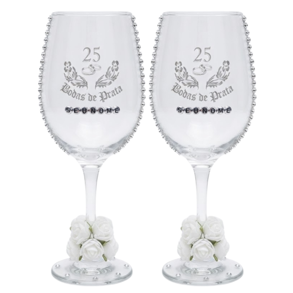 Kit 2 Taças Vidro Bodas de Ouro 25 Anos Personalizada Nome
