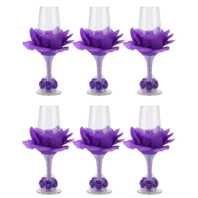 Kit 6 Taças de Champanhe 186 ml com Saia e Rosas em Lilás
