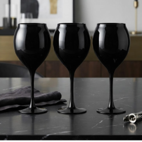 Kit 3 Taças Vidro Grande Premium Preta Lisa Nadir Água e Drinks