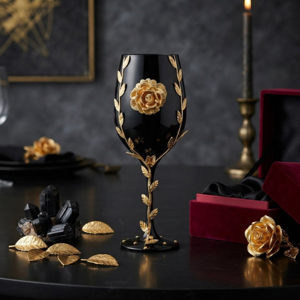 Taça Preta Pomba Gira Rosa Dourada