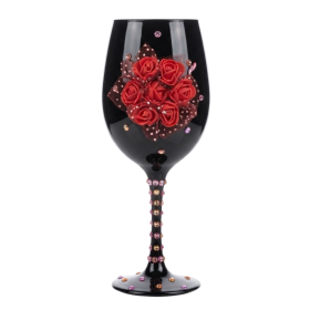 Taça Preta Vidro Pomba Gira Rosas Vermelhas 490 ml