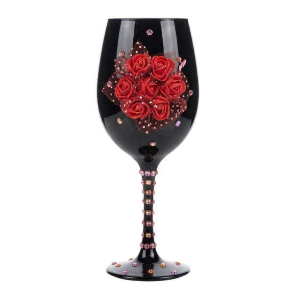 Taça Preta Vidro Pomba Gira Rosas Vermelhas 490 ml