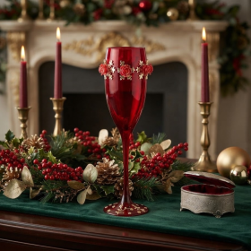 Taça Vidro Especial Natal Champagne Vermelha 186 ml Decorada