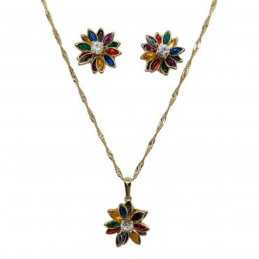 Conjunto Folheado a Ouro com Flor