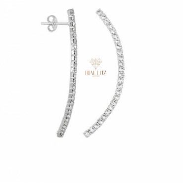 Brinco Folheado em Forma de Arco com Strass Branco
