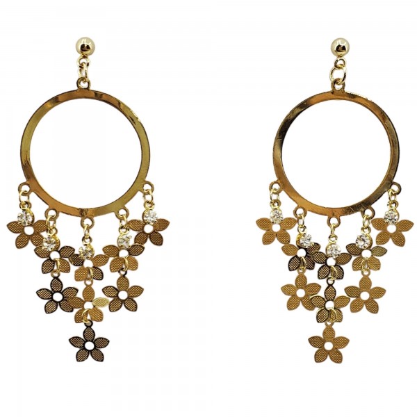 Brinco Grande Flores Folheado a Ouro
