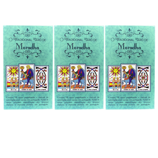 Kit 3 Baralhos O Tarot de Marselha 78 Cartas Identificadas e Plastificadas 