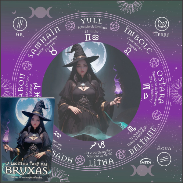 Kit O Legítimo Tarô das Bruxas 78 Cartas + Toalha Wicca