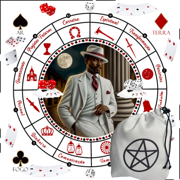 KIT Toalha Tecido Jogo Baralho Zé Pelintra 70x 70cm + Estojo