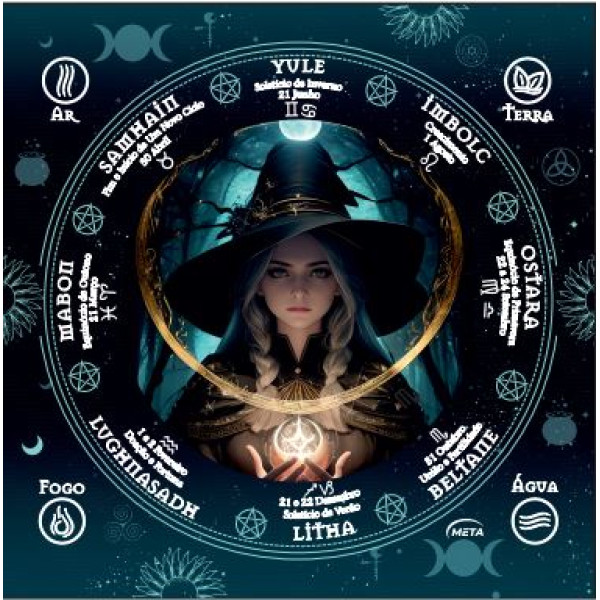 A Legítima Toalha Jogo Cartas Bruxa Wicca Bola de Cristal 70x70cm