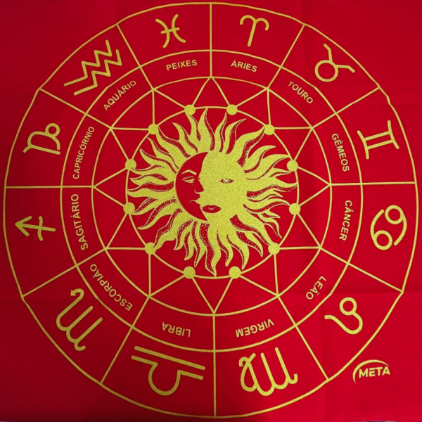 Toalha Zodiaco Jogos P/ Cartas 70x70cm Vermelha com Dourado